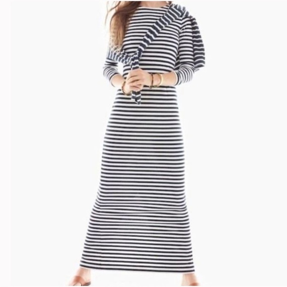 J.Crew Collection Maxi Dress Striped Navy White Long Sleeve Knit Cotton 4 - Picture 14 of 15